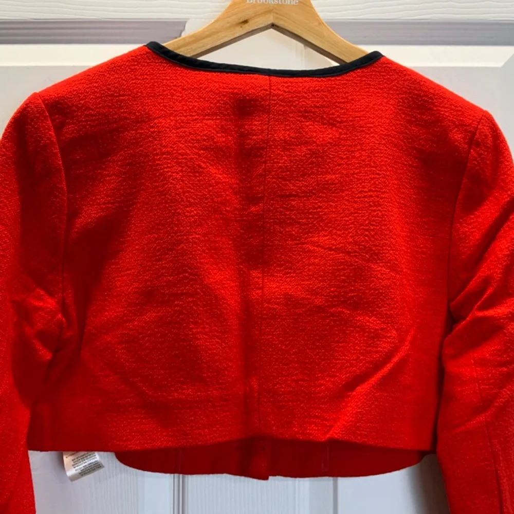 Anthropologie Red Maeve Cropped Shrunken Tweed Jacket Blazer - Picture 14 of 16
